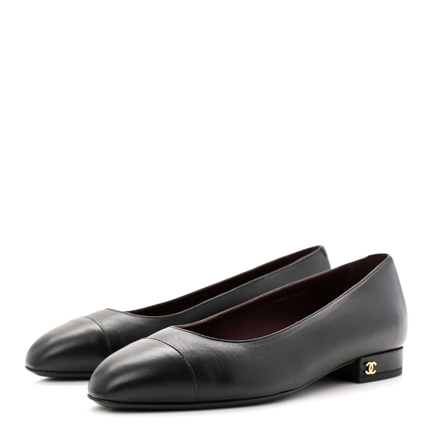 Lambskin Cap Toe CC Uniform Ballerina Flats 36.5 Black