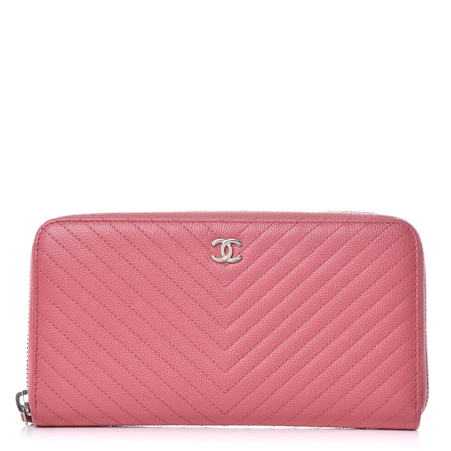 Caviar Chevron Large Gusset Zip Around Wallet Pink