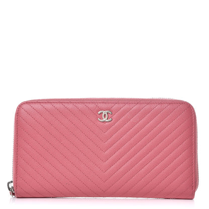 Chanel Caviar Chevron Large Gusset Zip Around Wallet Pink 1 of 11