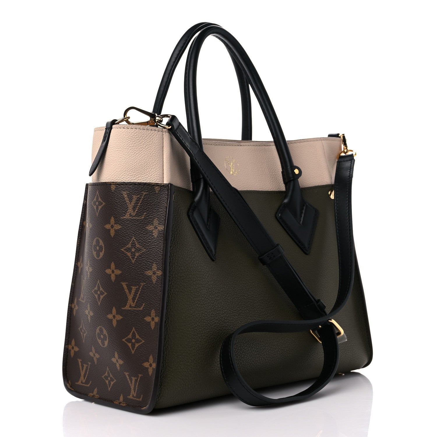 Louis Vuitton Calfskin Monogram On My Side MM Laurier Green Toffee Latte Beige 3 of 9