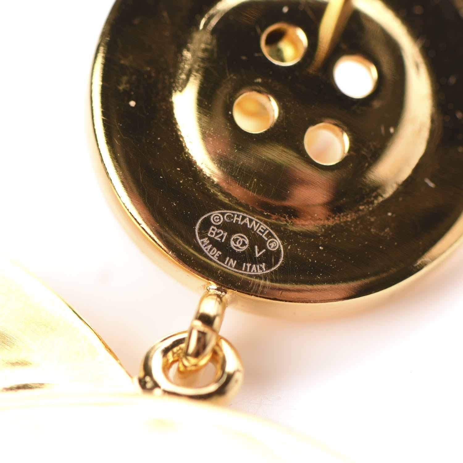 Chanel Metal Large Paris Button Earrings Gold 4 of 5