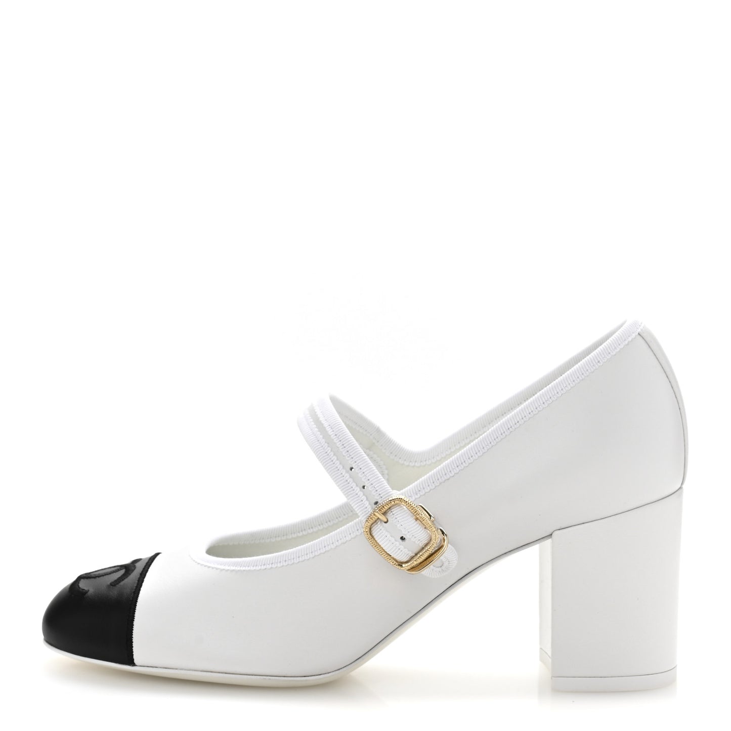 Lambskin CC Cap Toe Mary Jane Pumps 39 White Black
