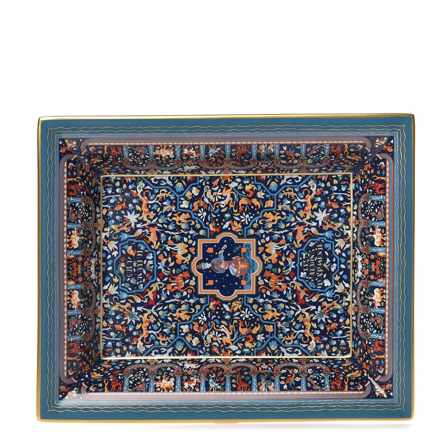 Hermes Porcelain Les Jardins D'Armenie Change Tray Nuit Or 1 of 5