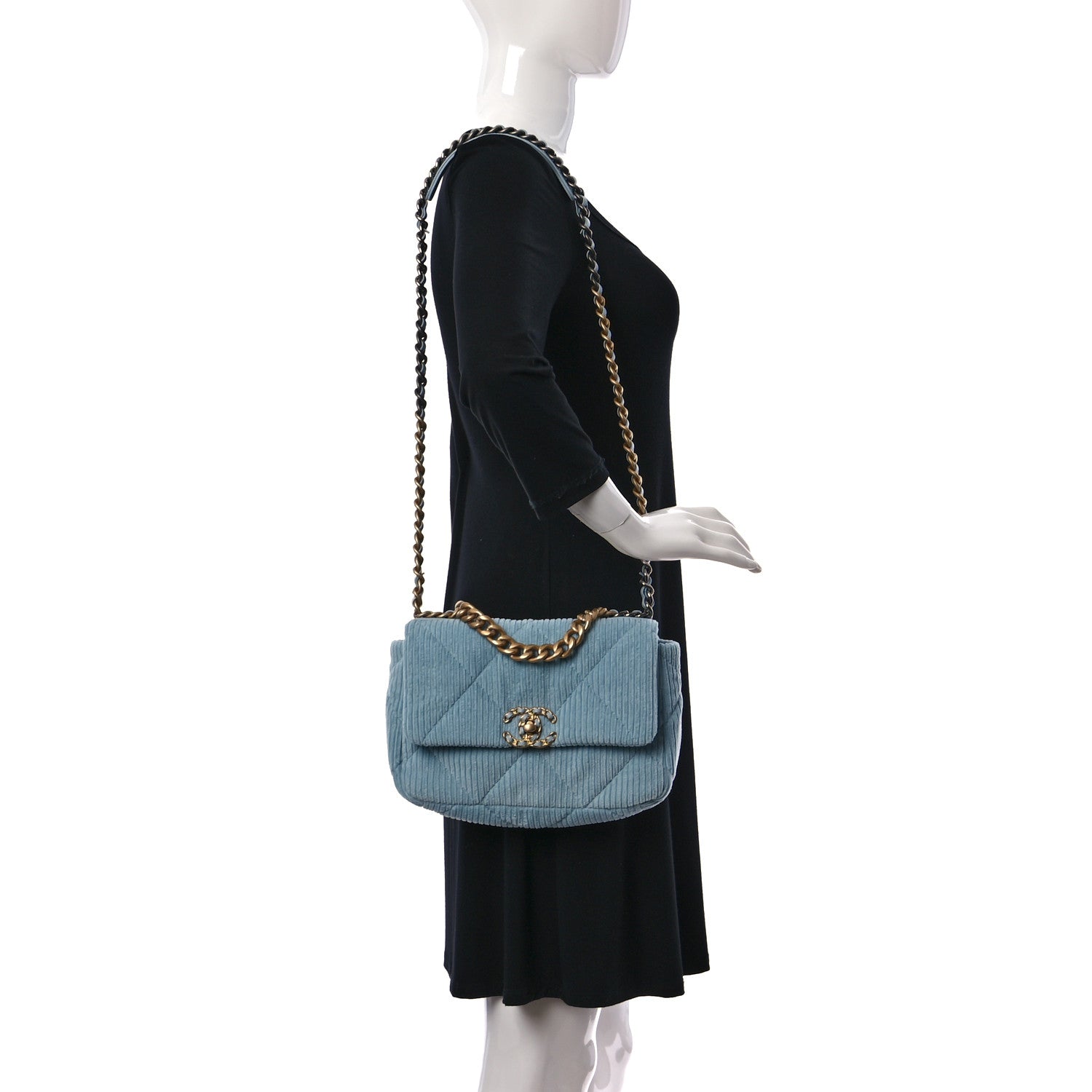 Chanel Corduroy Quilted Medium Chanel 19 Flap Light Blue 2 of 9