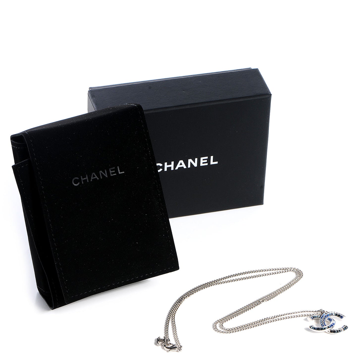 Crystal Baguette CC Necklace Blue