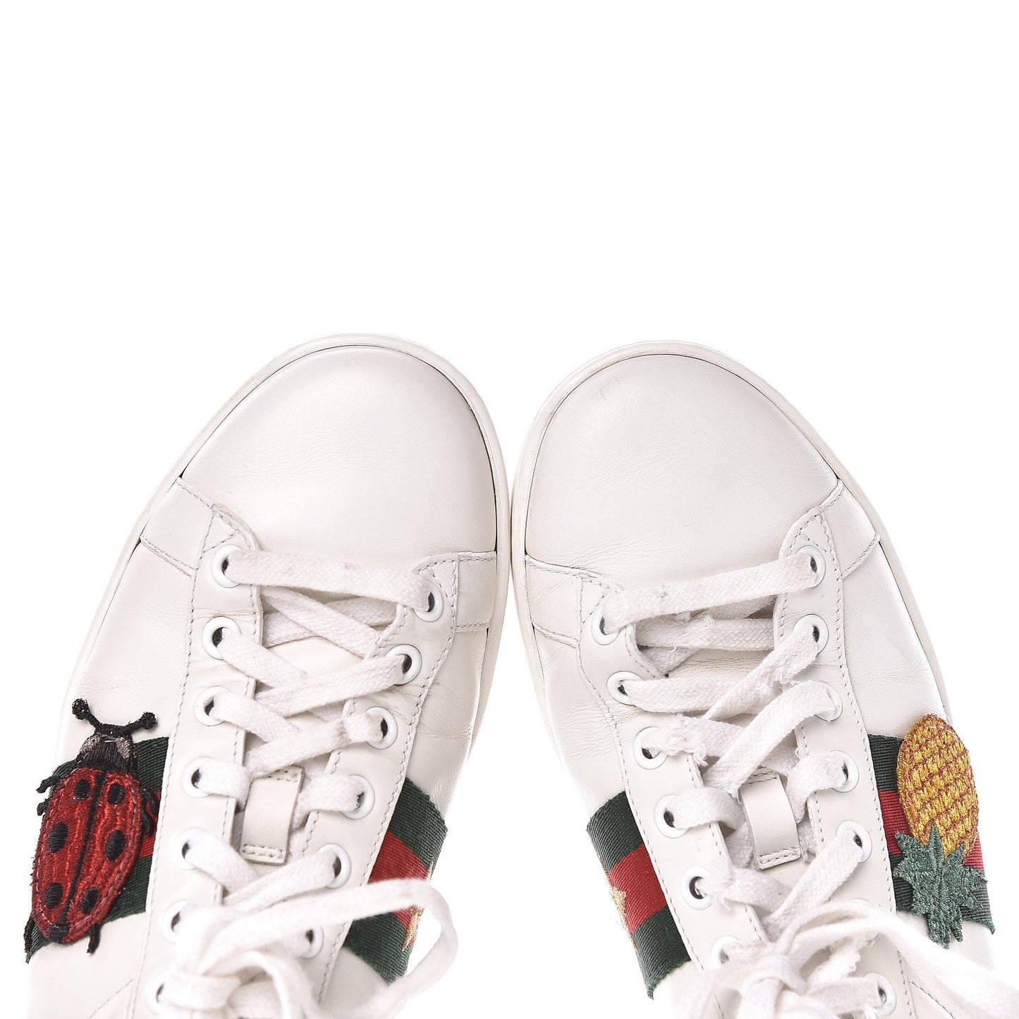 Calfskin Ayers Web Pineapple Ladybug Embroidered Womens Ace Sneakers 37 White