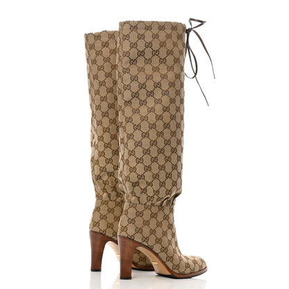 Gucci Monogram Lisa Mid Heel Boots 36 Beige Ebony 7 of 12