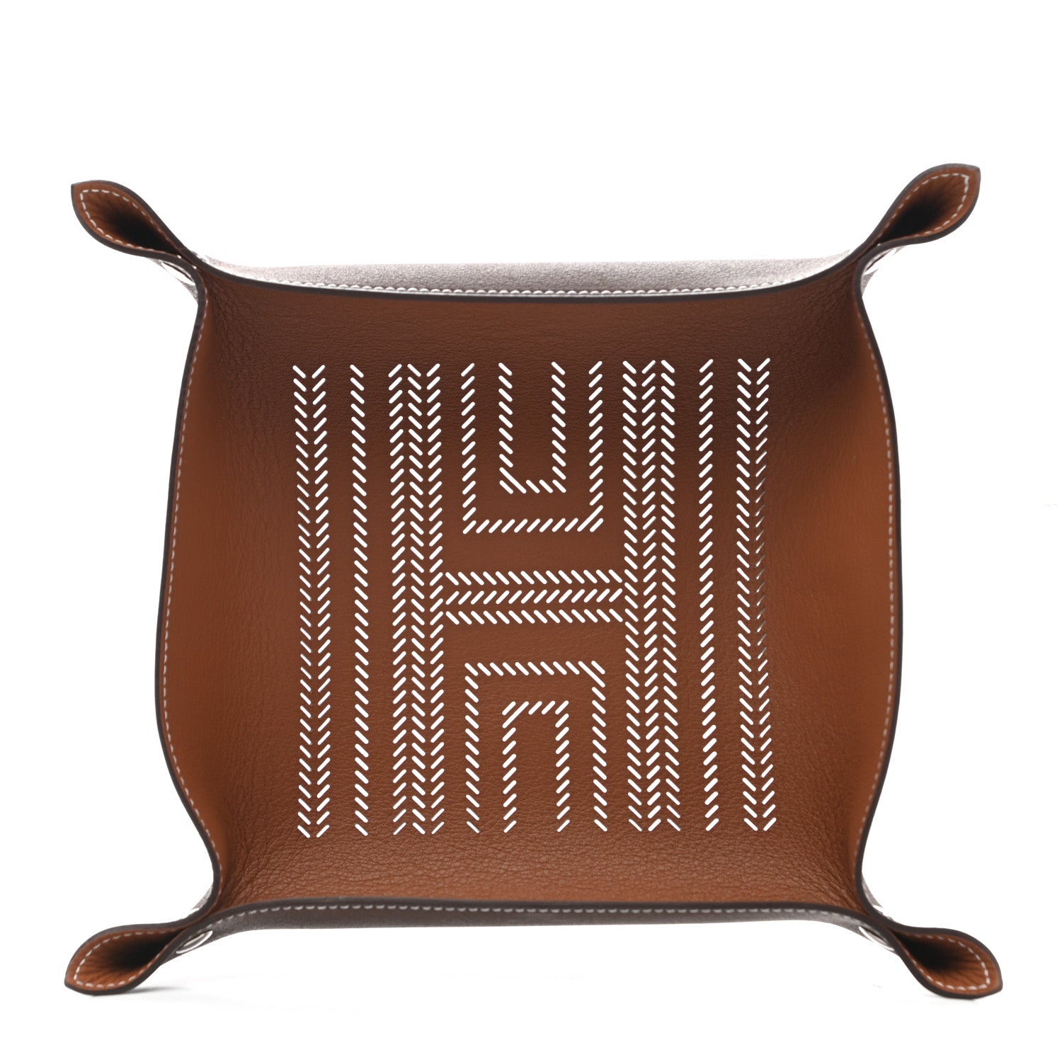 Hermes Taurillon Clemence Mises et Relances H Chevrons Change Tray Etoupe Gold 1 of 8