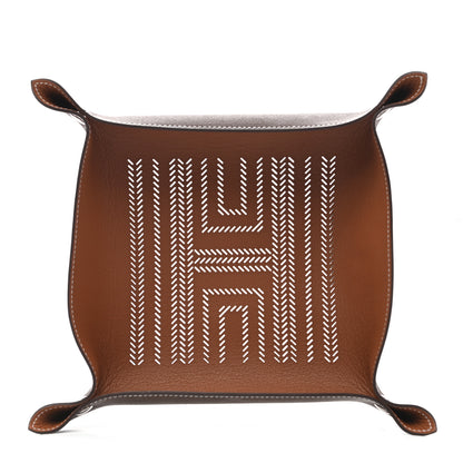 Hermes Taurillon Clemence Mises et Relances H Chevrons Change Tray Etoupe Gold 1 of 8