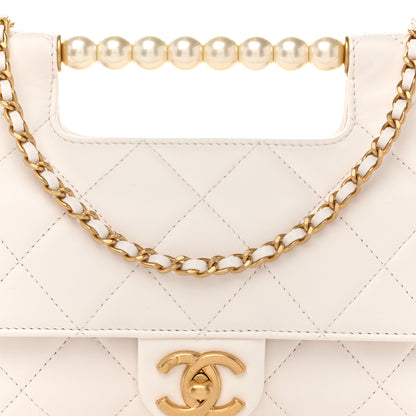 Chanel Shiny Lambskin Pearl Top Handle Flap Shopping Bag White 8 of 10