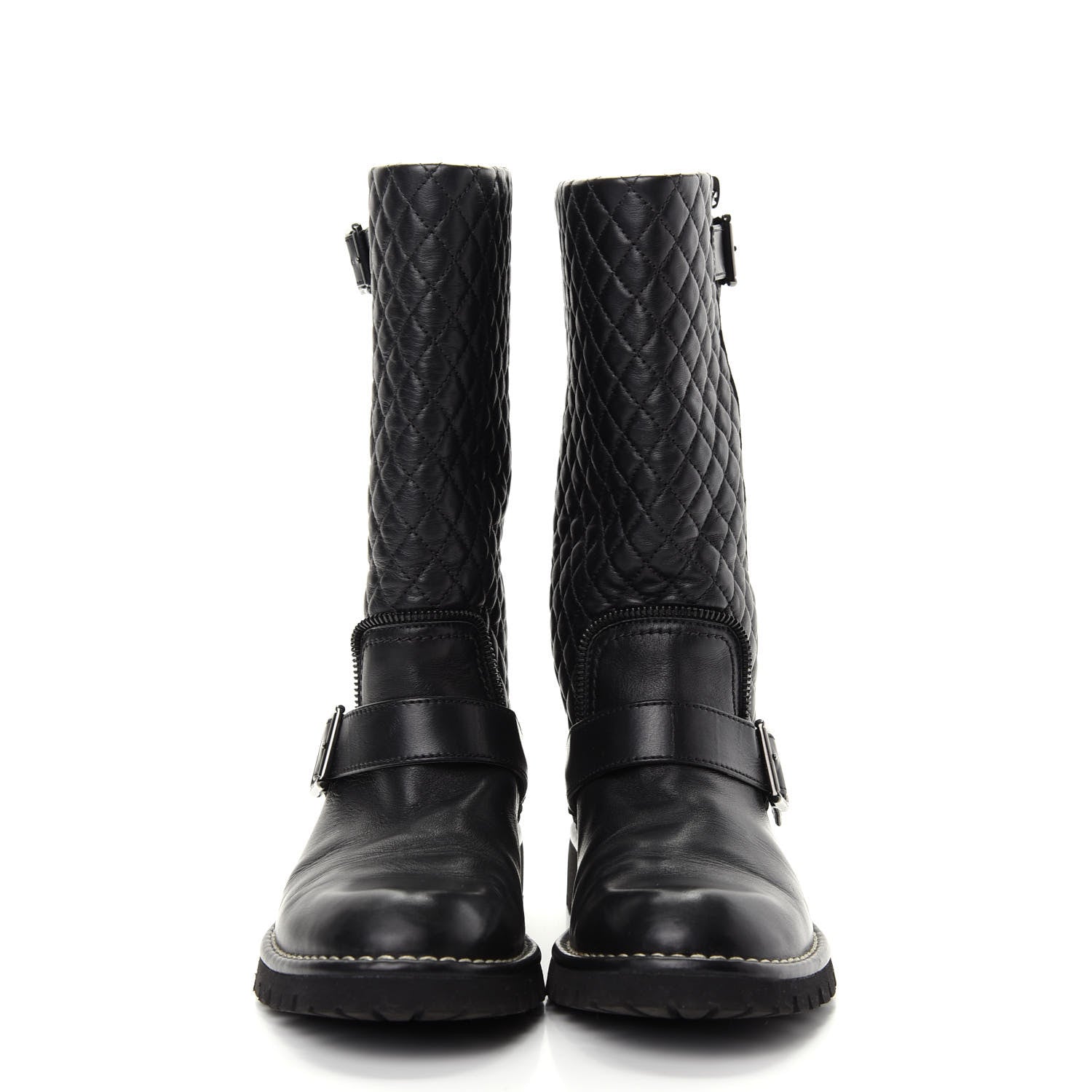 Chanel Calfskin Quilted Biker Boots 37.5 Black 2 of 10