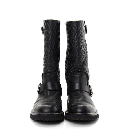 Chanel Calfskin Quilted Biker Boots 37.5 Black 2 of 10