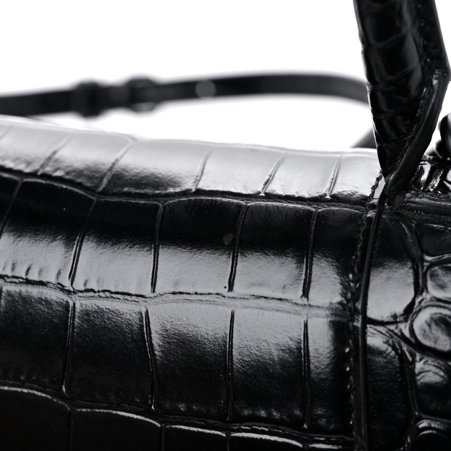 Balenciaga Shiny Calfskin Monochrome Crocodile Embossed Small Hourglass Top Handle Bag Black 16 of 16