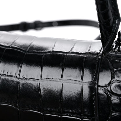 Balenciaga Shiny Calfskin Monochrome Crocodile Embossed Small Hourglass Top Handle Bag Black 16 of 16