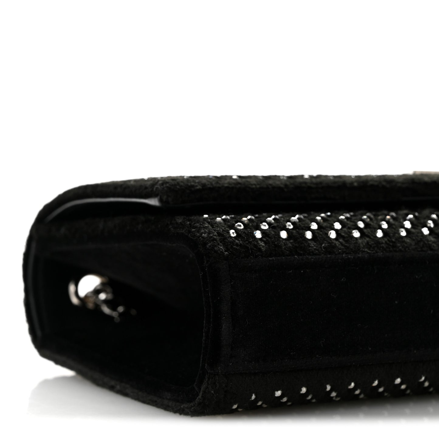 Velvet Crystal Studded Monogram Small Kate Satchel Black
