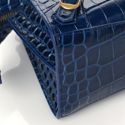 Balenciaga Shiny Supple Calfskin Crocodile Embossed Neo Classic Gold Hardware Mini City Navy 7 of 8