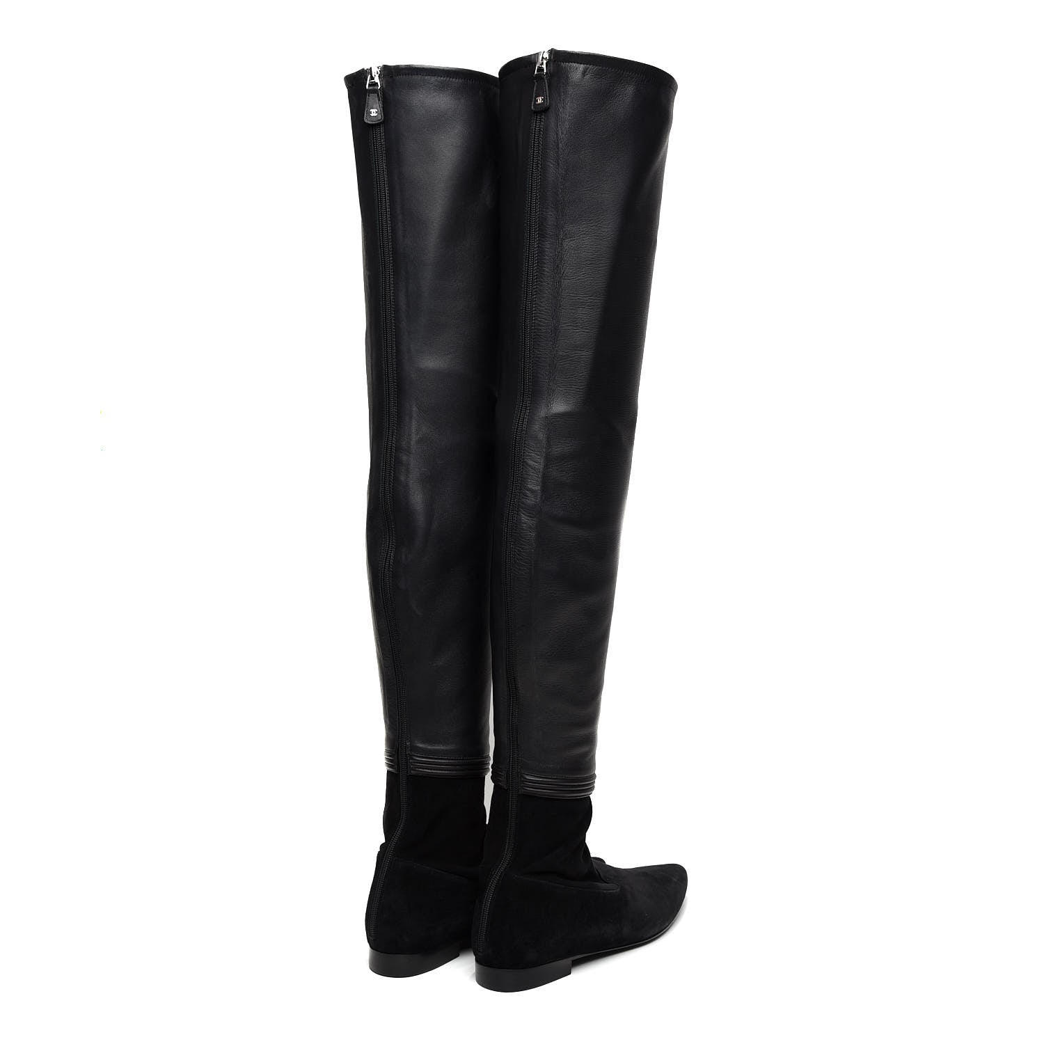Chanel Suede Lambskin Thigh High Boots 40.5 Black 4 of 12