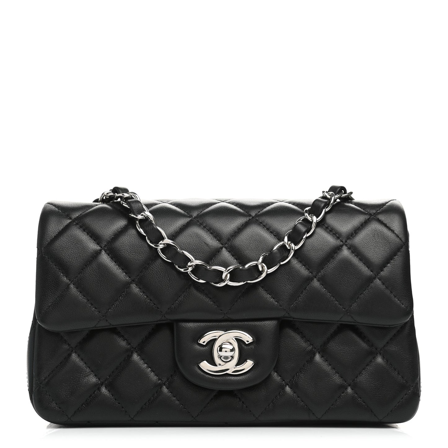 Lambskin Quilted Mini Rectangular Flap Black