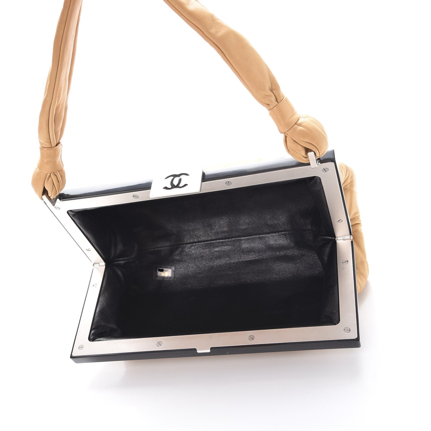 Lambskin Chocolate Bar Quilted Frame Bag Beige Black