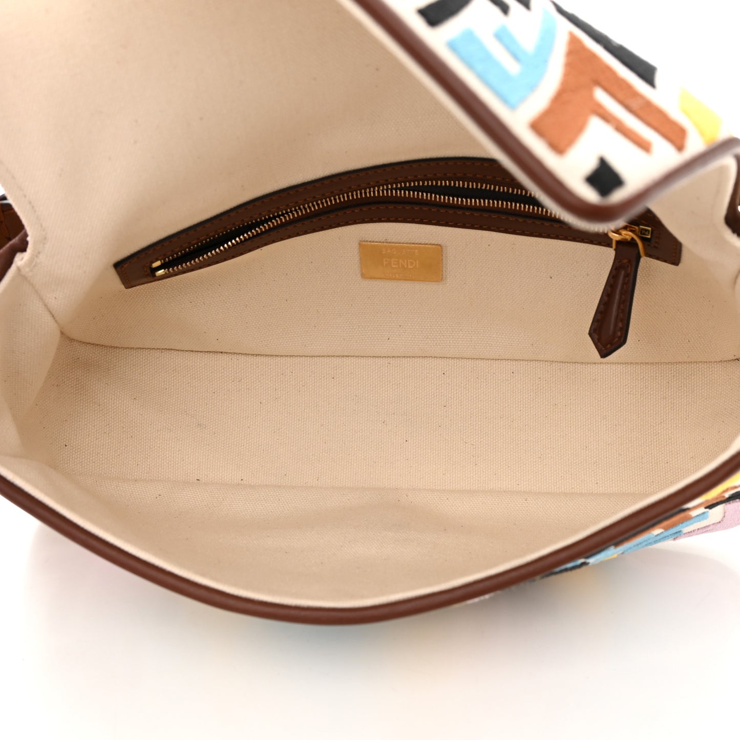 X SARA COLEMAN Canvas Vitello King Seta FF Fish Eye Embroidered Baguette Grezzo Multicolor Ghianda