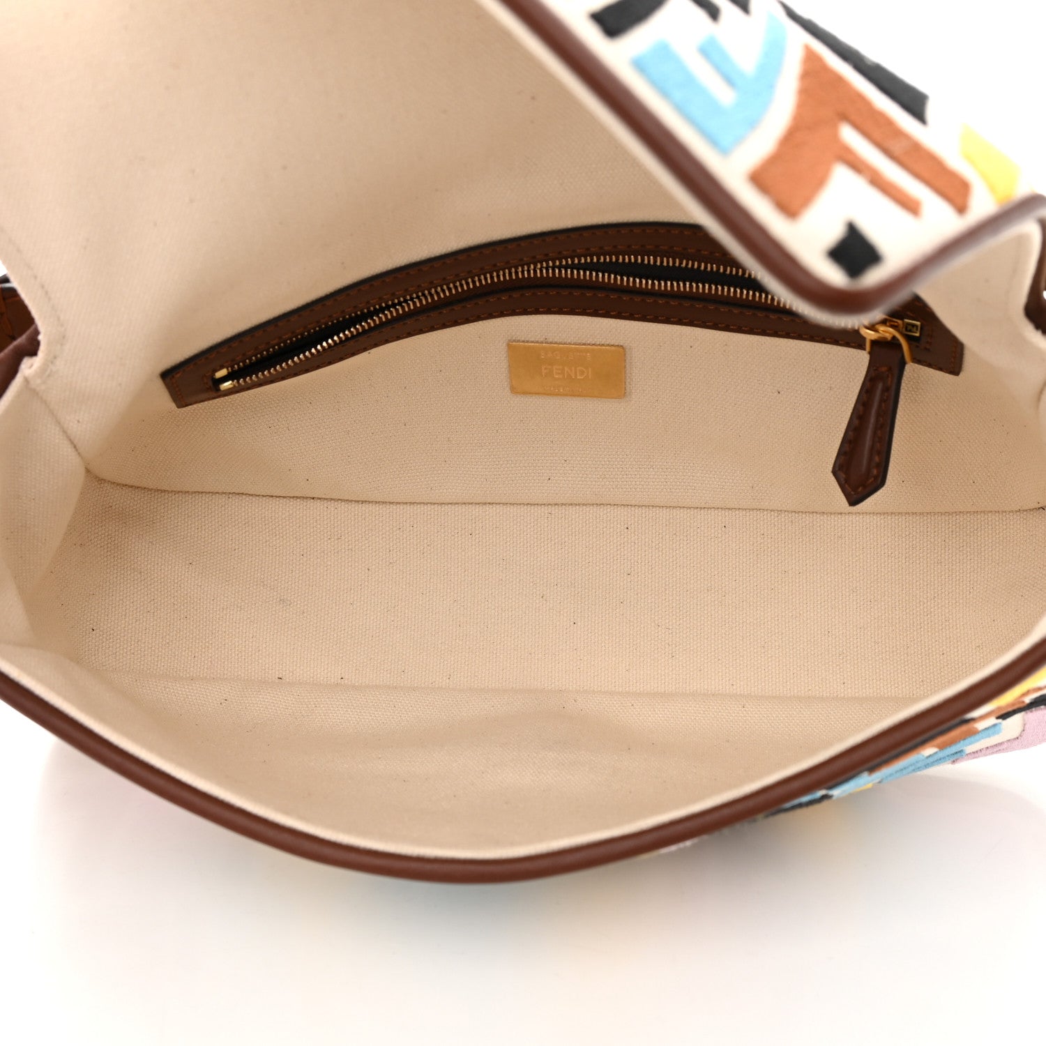 Fendi X SARA COLEMAN Canvas Vitello King Seta FF Fish Eye Embroidered Baguette Grezzo Multicolor Ghianda 5 of 14
