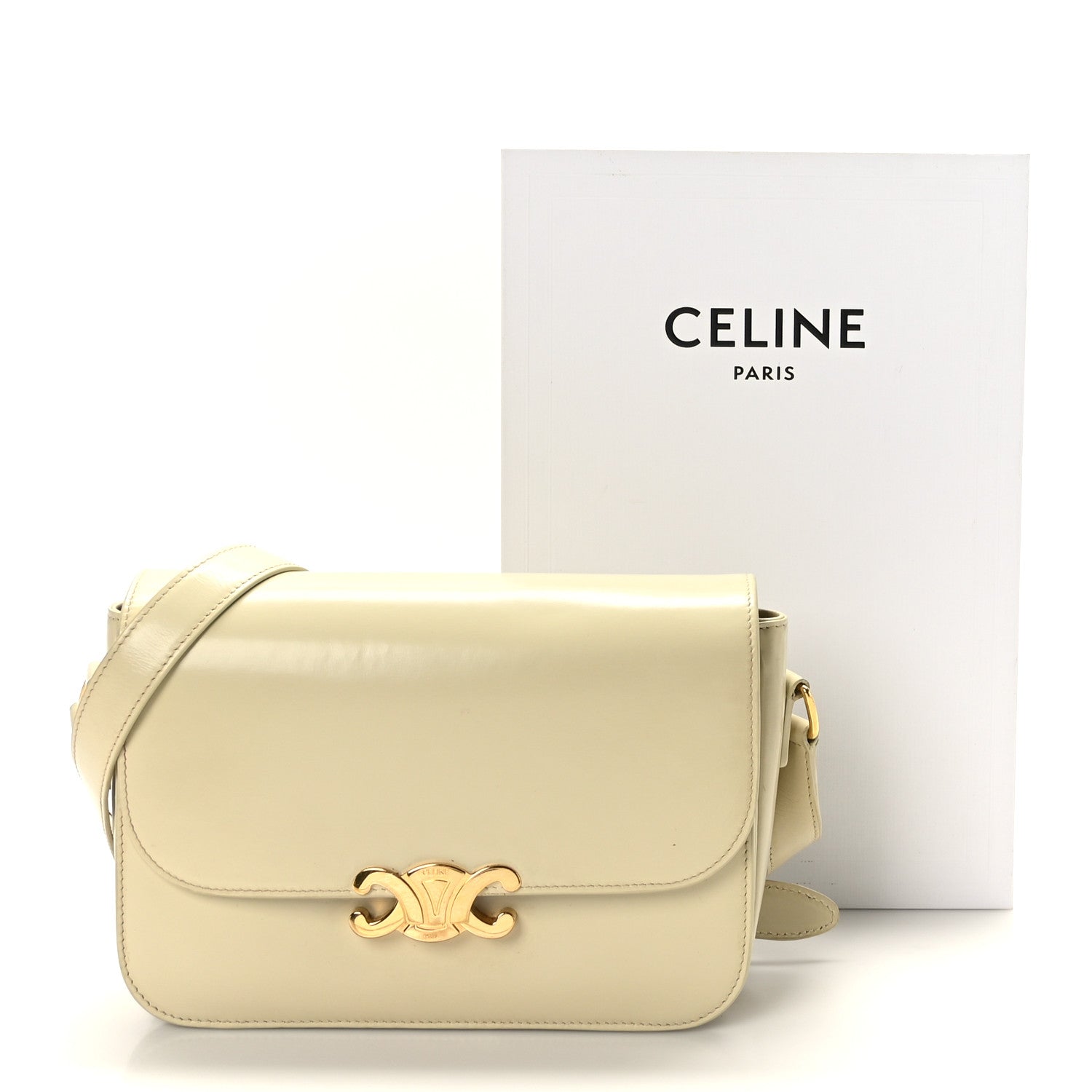 Celine Shiny Calfskin Medium Triomphe Limestone 9 of 9