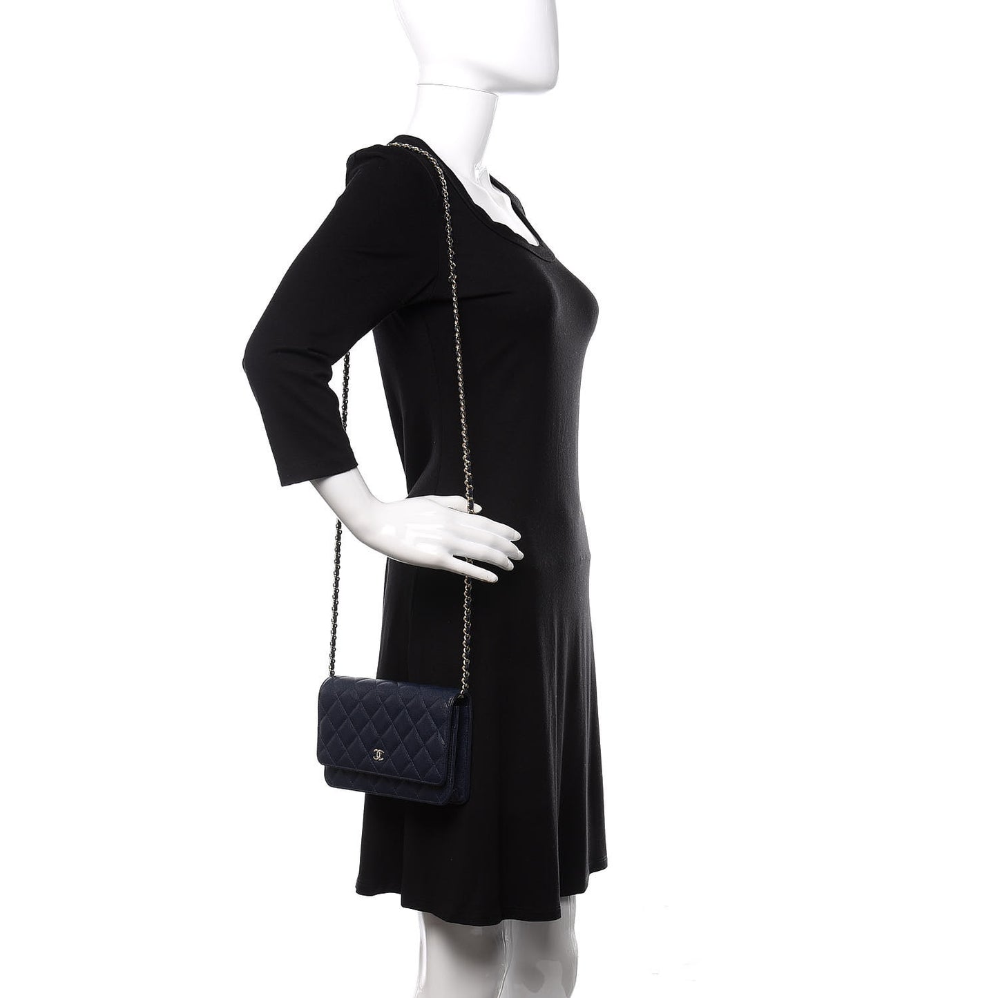 Caviar Quilted Wallet On Chain WOC Navy Blue