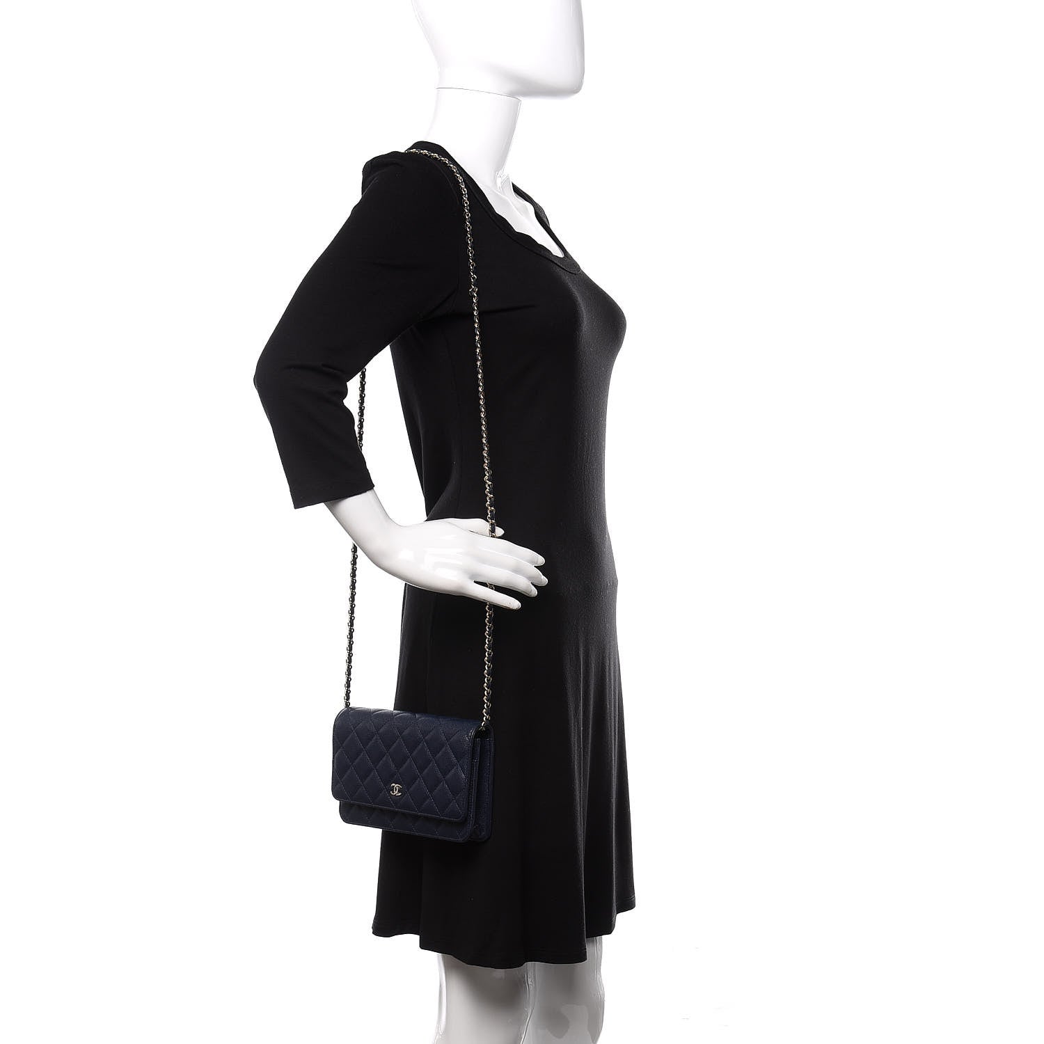 Chanel Caviar Quilted Wallet On Chain WOC Navy Blue 2 of 11