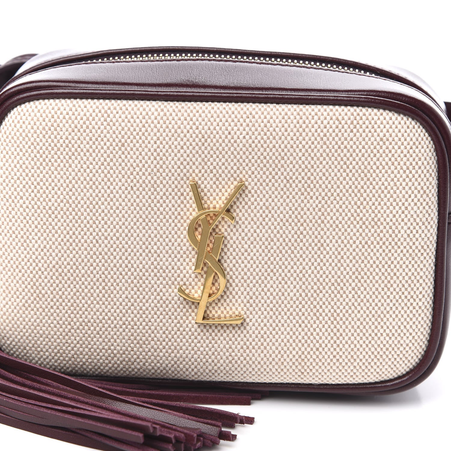 Saint Laurent Calfskin Canvas Monogram Lou Belt Bag Natural Dark Legion Red 10 of 10