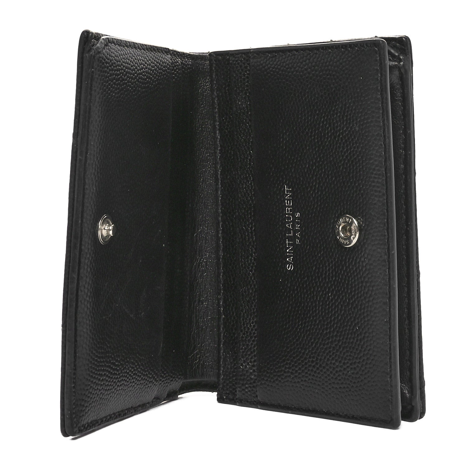 Saint Laurent Grain De Poudre Matelasse Chevron Monogram Card Case Black 8 of 9