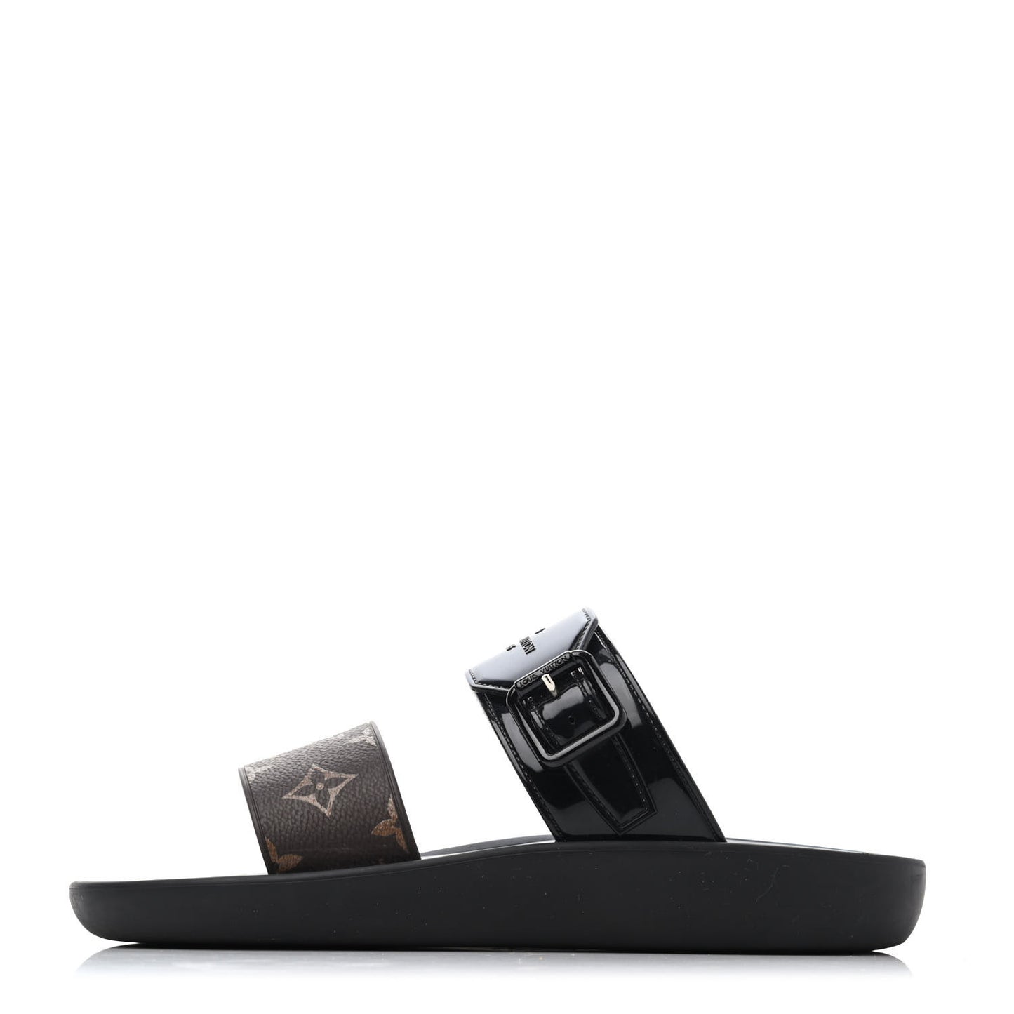 Monogram Sunbath Flat Mule Sandals 39 Black