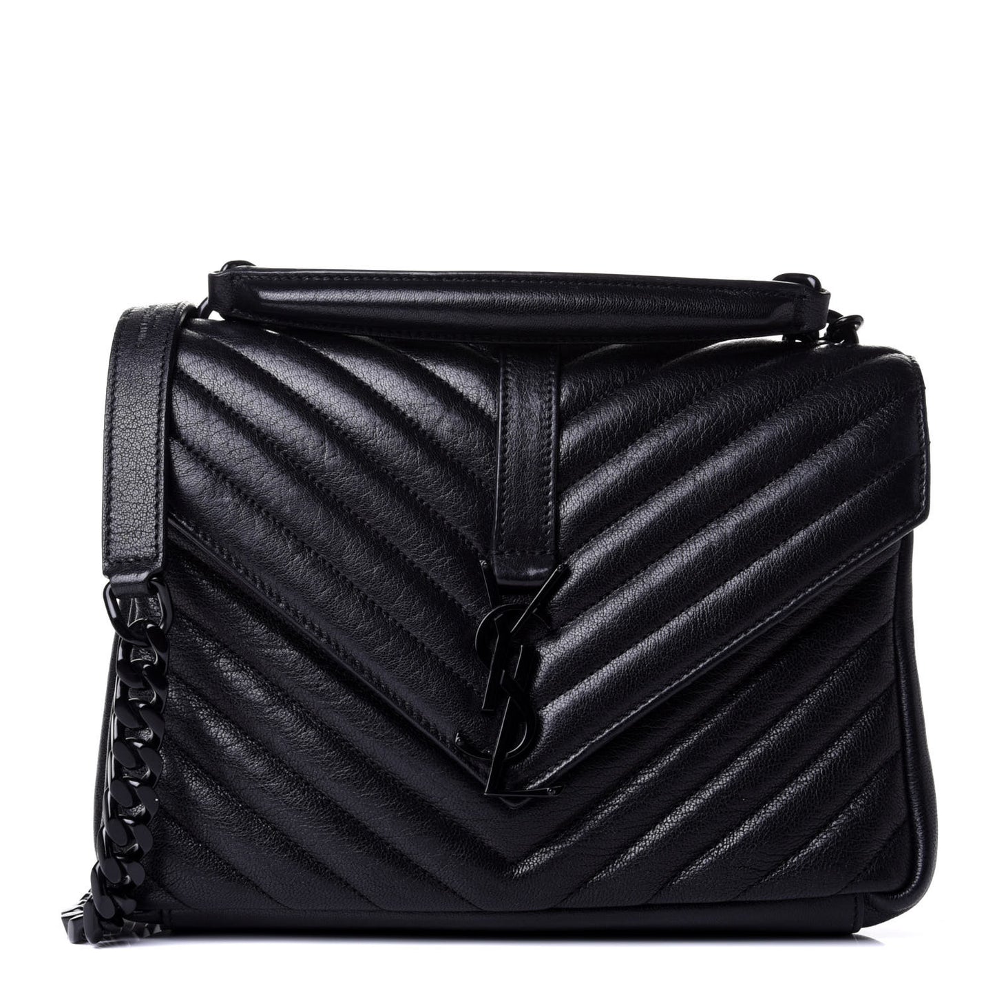 Sheepskin Matelasse Chevron Monogram Monochrome Medium College Bag Black