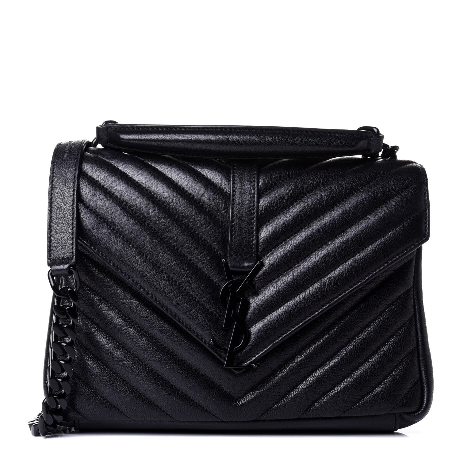 Saint Laurent Sheepskin Matelasse Chevron Monogram Monochrome Medium College Bag Black 1 of 5