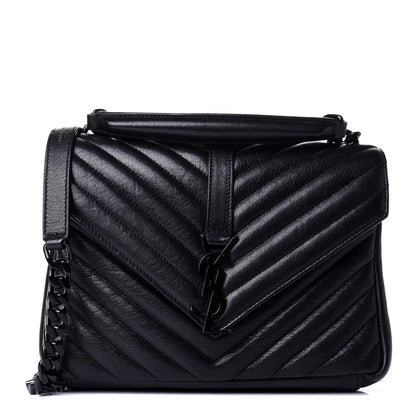 Saint Laurent Sheepskin Matelasse Chevron Monogram Monochrome Medium College Bag Black 1 of 5
