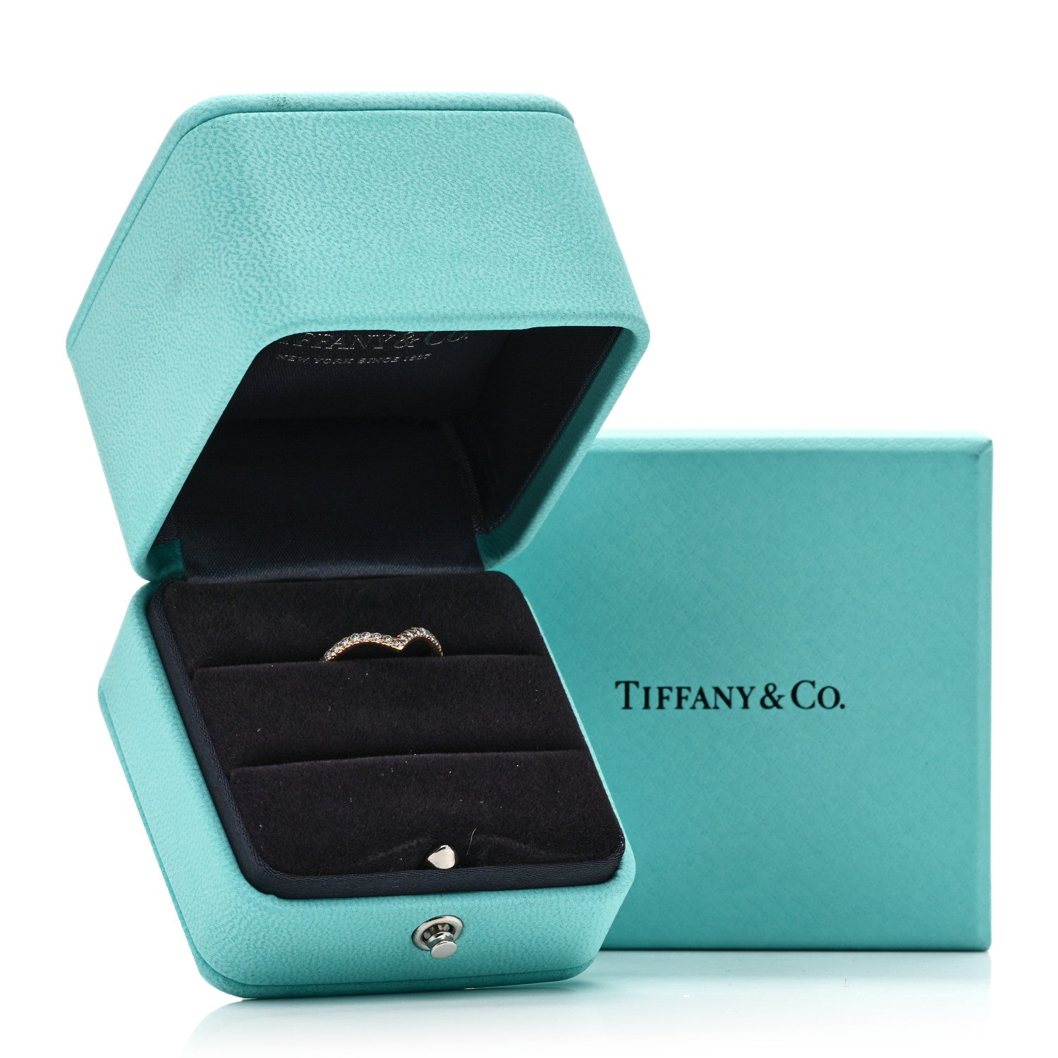 Tiffany 18K Rose Gold Diamond Soleste V Band Ring 48 4.5 6 of 6