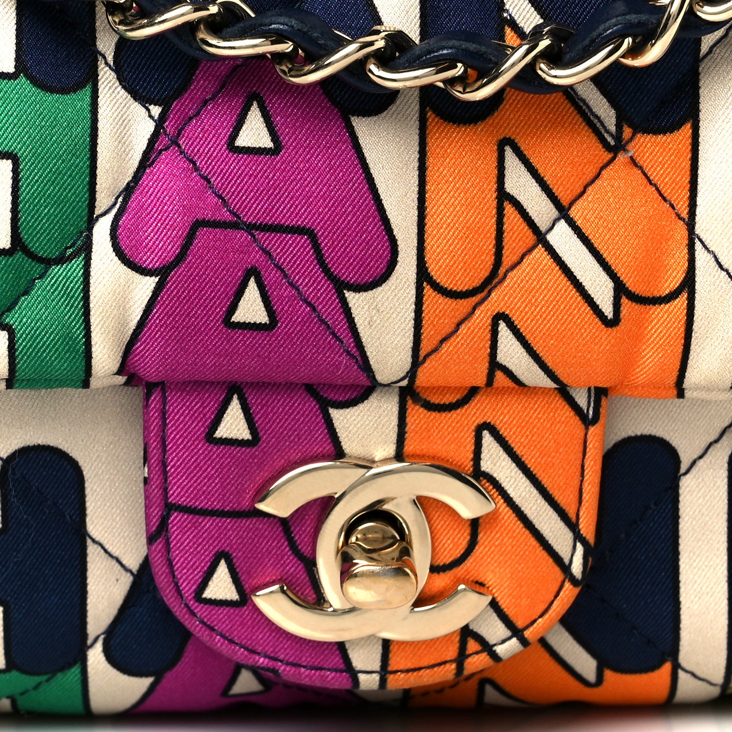 Chanel Printed Fabric Quilted Logo Single Flap Bag Multicolor 9 of 11