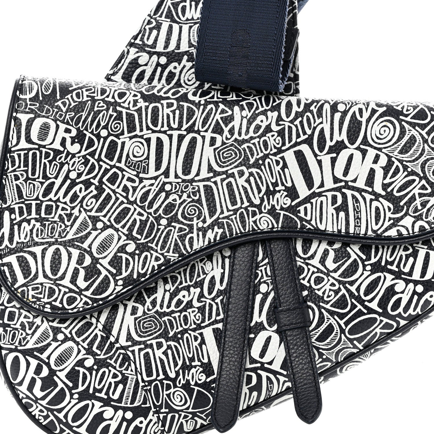 Christian Dior X SHAWN STUSSY Grained Calfskin Printed Mens Saddle Bag Navy Blue 7 of 9