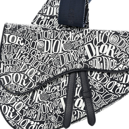 Christian Dior X SHAWN STUSSY Grained Calfskin Printed Mens Saddle Bag Navy Blue 7 of 9