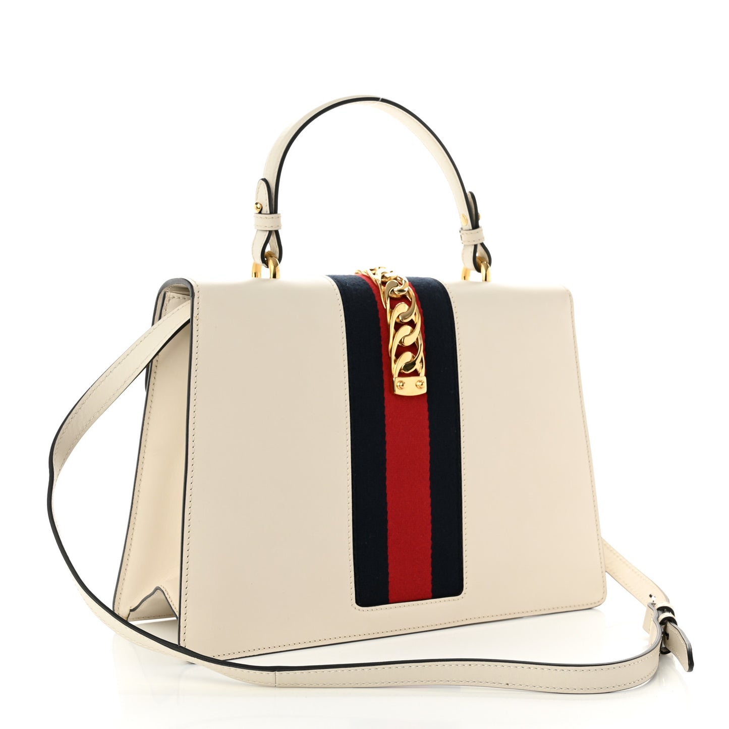 Calfskin Web Medium Sylvie Top Handle Bag White