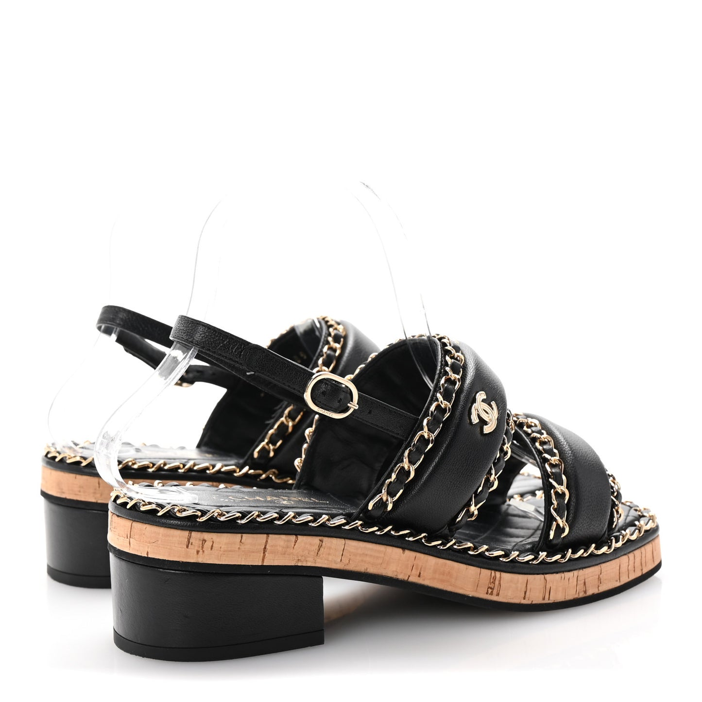 Lambskin Cork Chain Sandals 36 Black