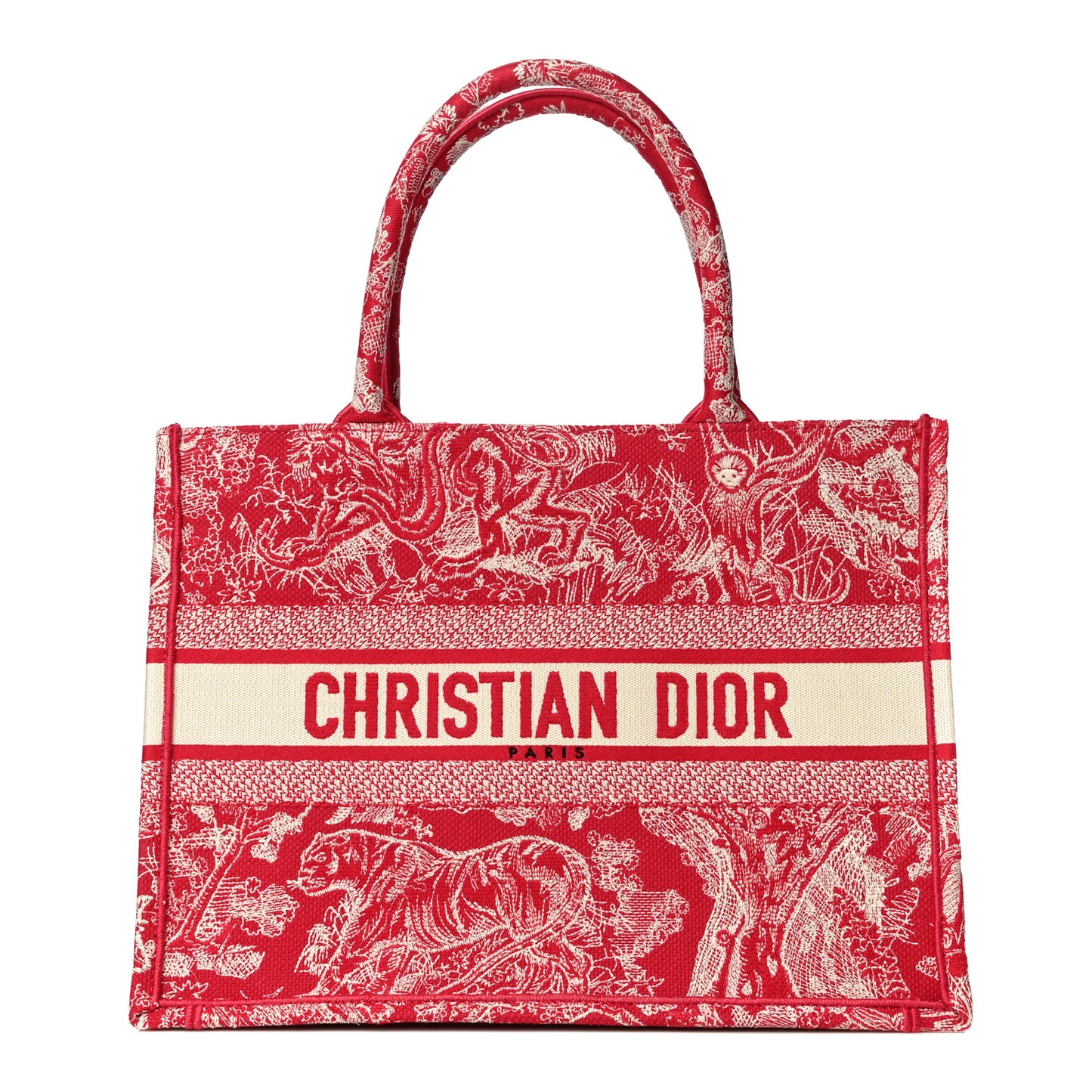 Canvas Embroidered Medium Toile De Jouy Reverse Book Tote Fuchsia