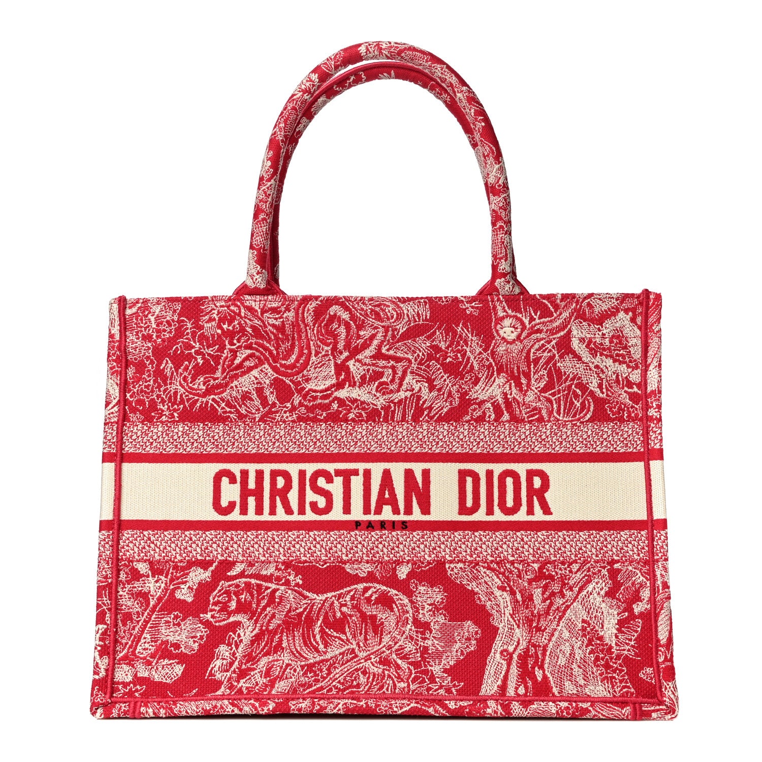 Christian Dior Canvas Embroidered Medium Toile De Jouy Reverse Book Tote Fuchsia 1 of 10