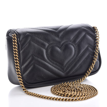 Gucci Calfskin Matelasse Super Mini GG Marmont Shoulder Bag Black 3 of 10