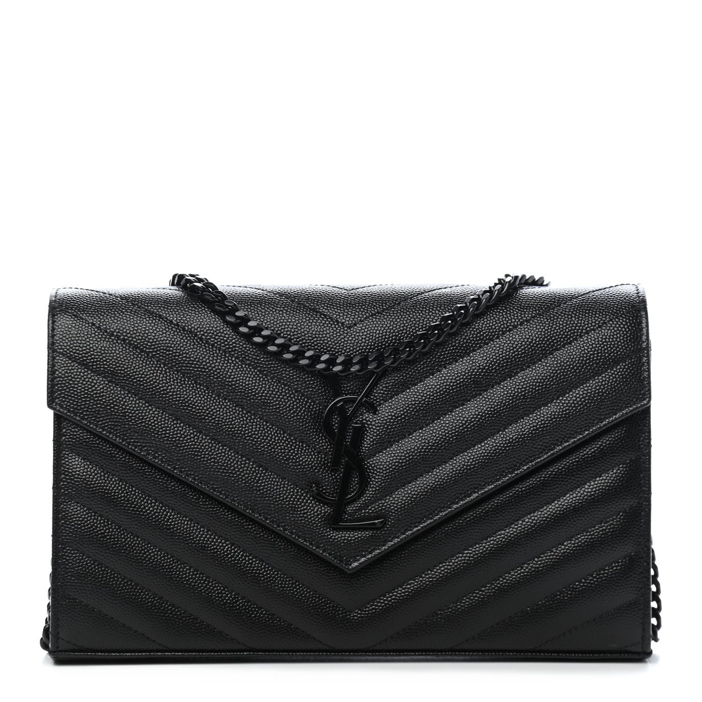 Grain De Poudre Matelasse Chevron Monogram Chain Wallet Black