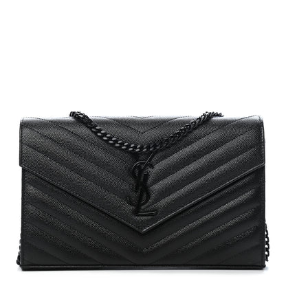 Saint Laurent Grain De Poudre Matelasse Chevron Monogram Chain Wallet Black 1 of 10