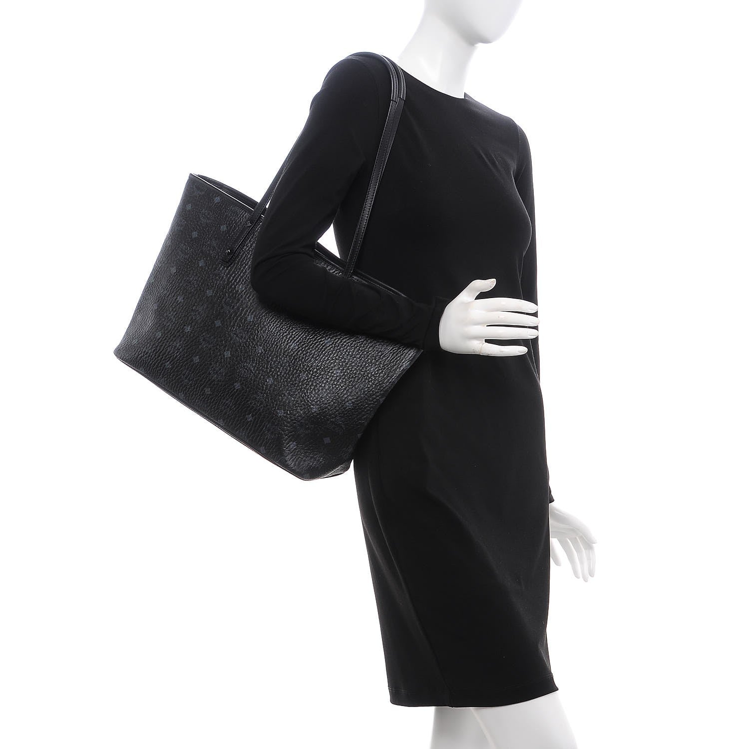 MCM Visetos Medium Anya Zip Top Shopper Tote Black 2 of 11