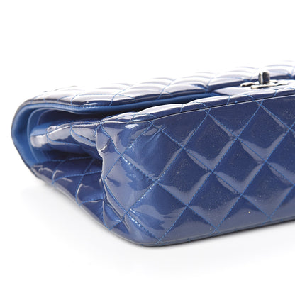 Chanel Patent Quilted Jumbo Double Flap Blue 9 of 13
