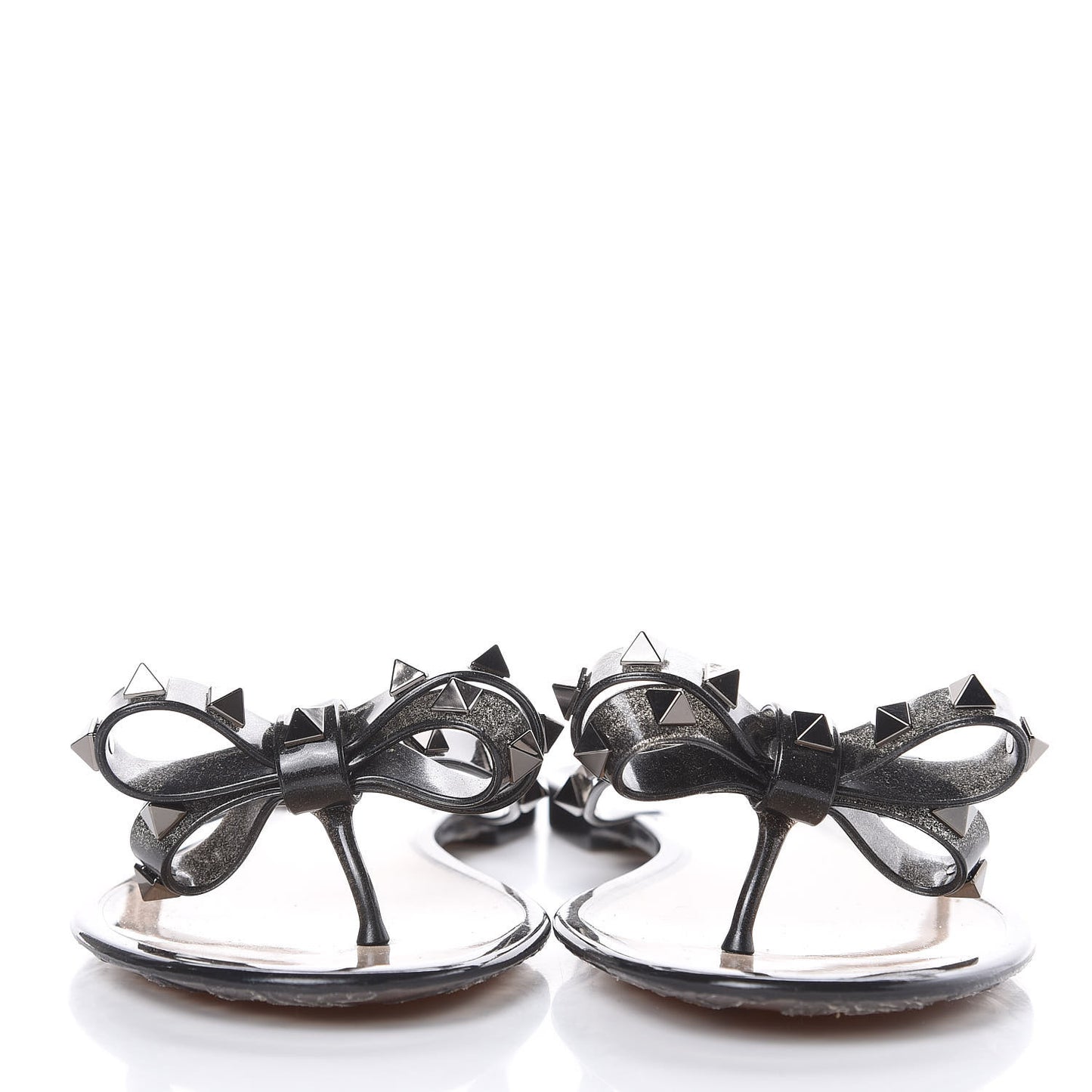 PVC Jelly Rockstud Bow Thong Sandals 38 Black