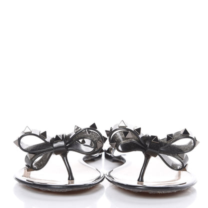 Valentino Garavani PVC Jelly Rockstud Bow Thong Sandals 38 Black 2 of 7