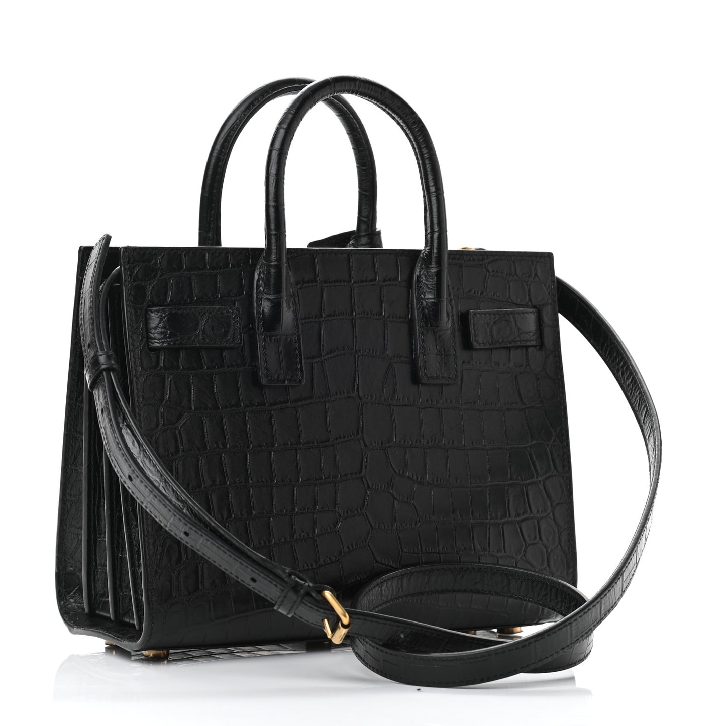 Calfskin Crocodile Embossed Nano Sac De Jour Black